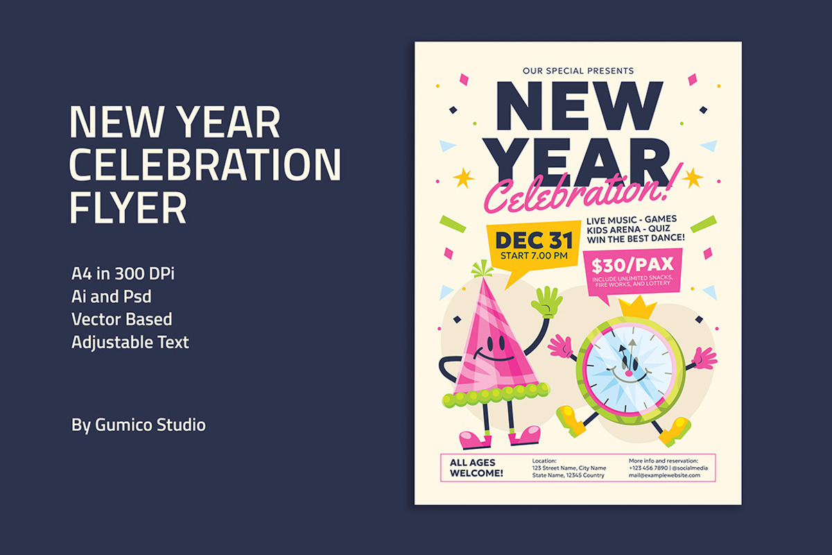 New Year Celebration Flyer, a Flyer Template by Gumico Studio. (Photo 1 of 3)