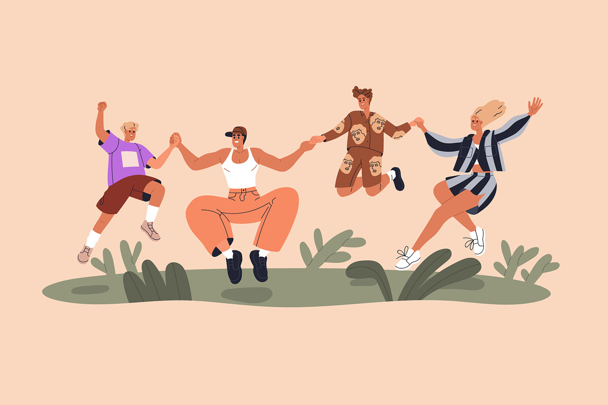 Happy families jumping with kids set, a Person Illustration by Good Studio (Photo 9 of 13)