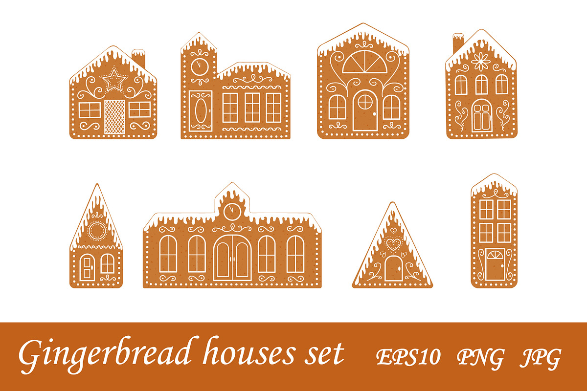 Gingerbread houses set, a Decorative Illustration by vikkishop