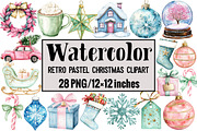 Retro Pastel Christmas Clipart, an Illustration by Design Market (Thumbnail 1 of 3)