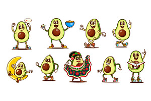 Groovy avocado characters, a Food Illustration by Vector Tradition