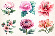 Sage Green Pink Flowers Clipart, an Illustration by DreamCafeArt (Thumbnail 2 of 7)