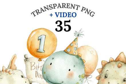 35 Dinosaur Birthday Clipart PNG, an Animal Illustration by Pati Charm Studio