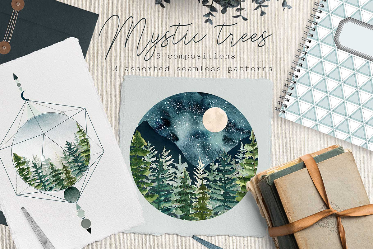 Watercolor fir trees and mountains, an Illustration by marie dricot (Photo 1 of 11)