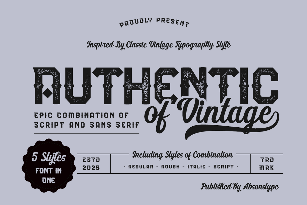Authentic Vintage Sans & Script, a Script Font by Absonstype (Photo 1 of 12)
