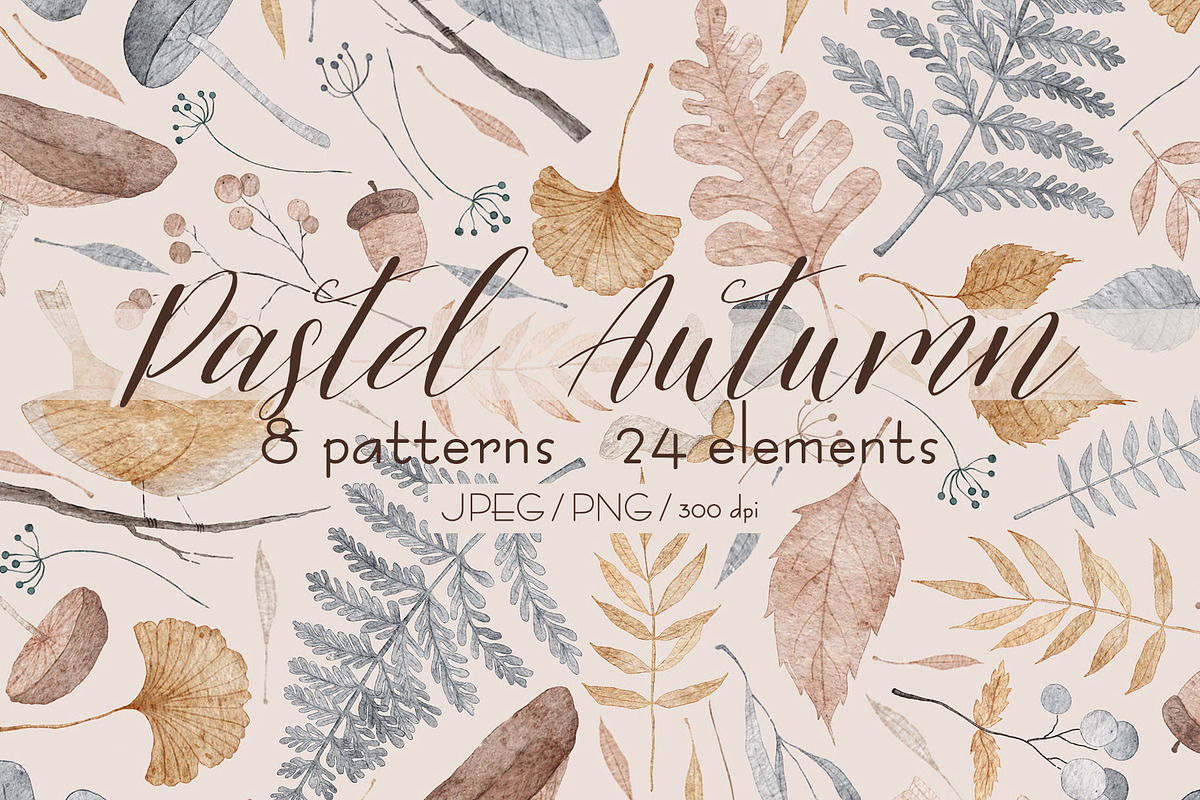 Pastel Autumn Pattern + Elements, a Pattern Graphic by OkPen (Photo 1 of 12)