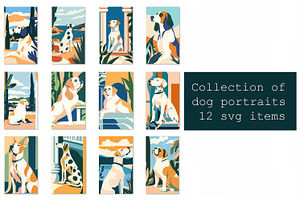 Modern colored set of 12  of dogs, an Illustration by SketchArtStudio