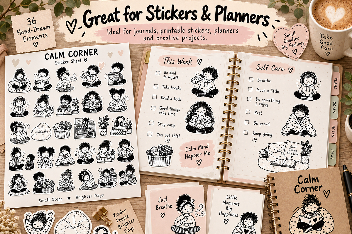 Calm Corner Doodle Clipart, an Education Illustration by PassionPNGcreation (Photo 3 of 4)