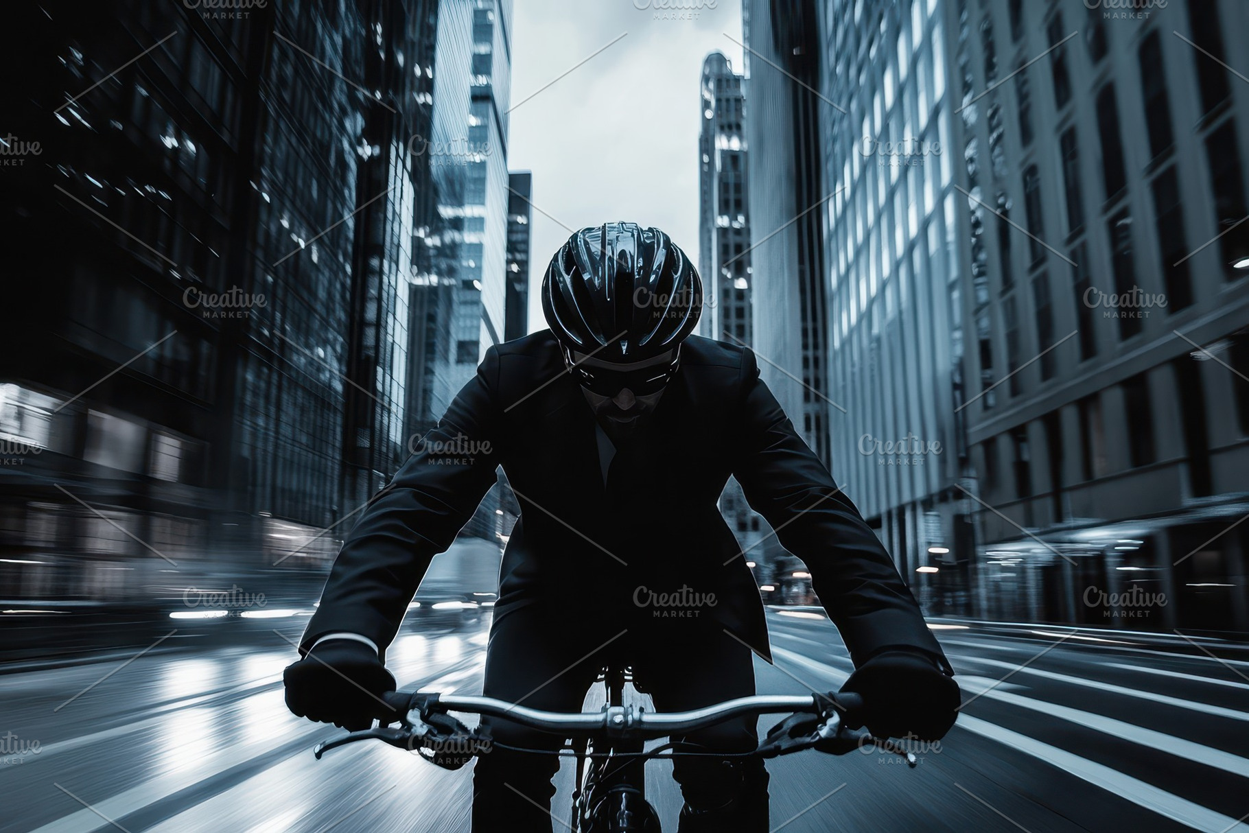 Businessman in helmet rides bicycle, a Photo by Pavel_design
