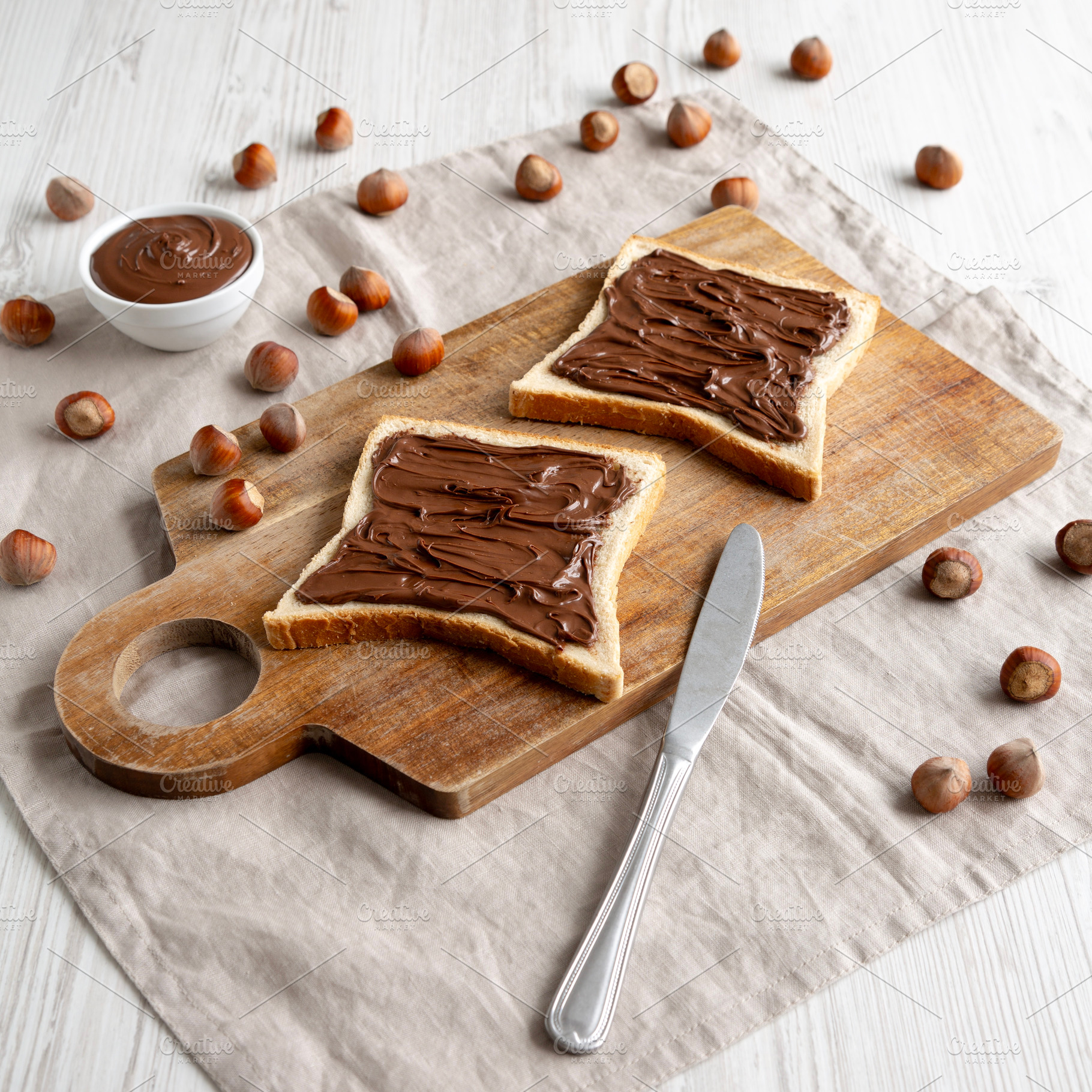 Homemade Chocolate Hazelnut Toast, side view., a Food & Drink Photo by LiudmylaChuhunova