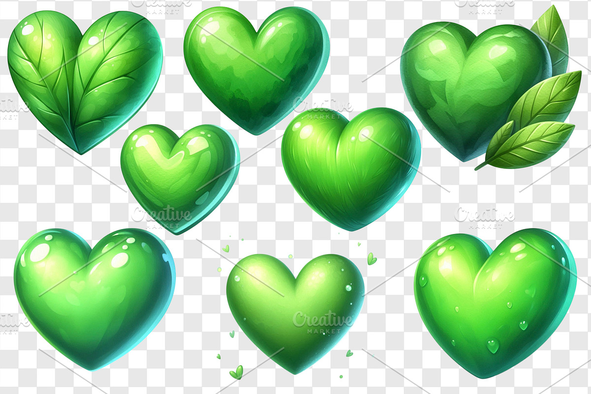 Green hearts PNG clipart set, an Object Graphic by LoLoArt (Photo 3 of 3)