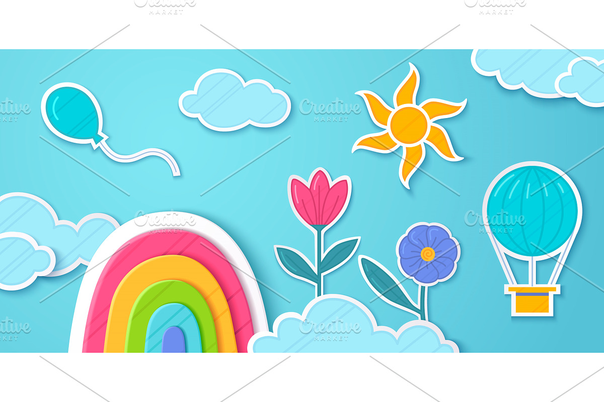 Paper cut spring backdrop with, an Illustration by art PVP - market