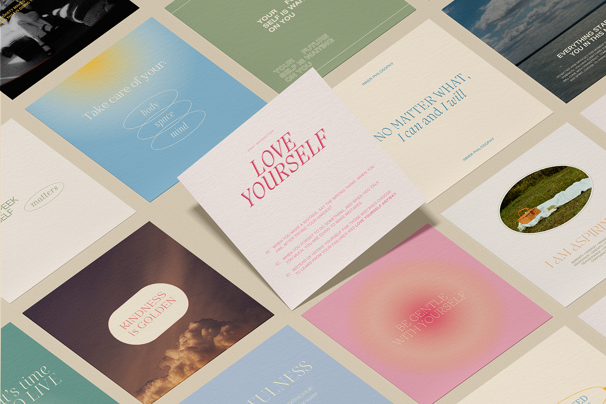 Self-Care Quotes CANVA IG Templates, a Social Media Template by Oksafox (Photo 2 of 17)