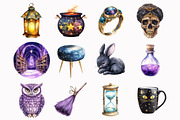 Watercolor Magic Witch Clipart, an Illustration by Design Market (Thumbnail 3 of 4)