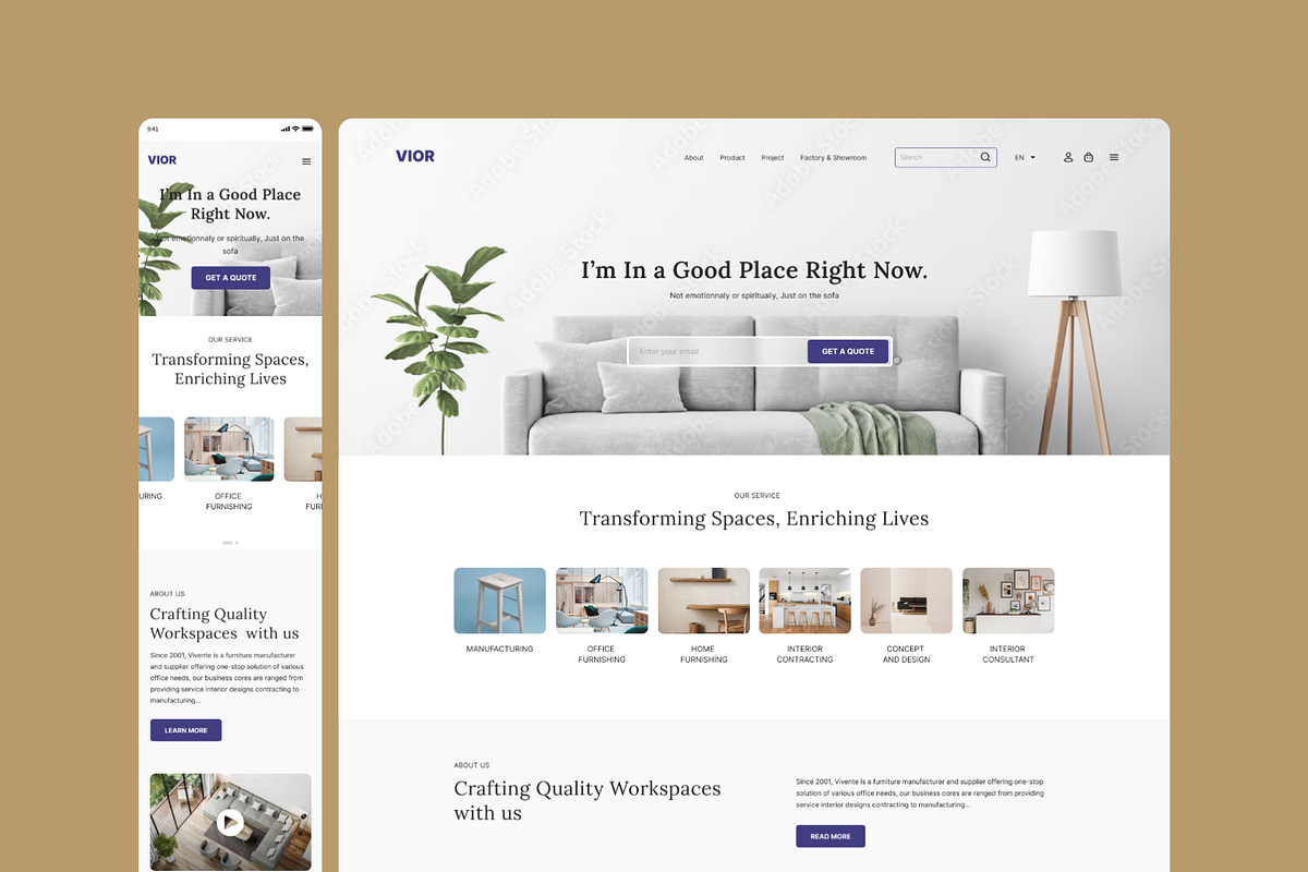 VIOR - Modern Furniture Landing Page, a Landing Page Template by herruadi (Photo 3 of 5)