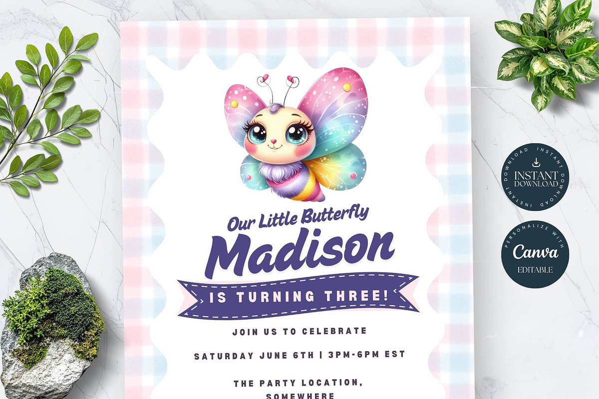 Cute Butterfly Birthday Invitation, an Invitation Template by Tracia Creative (Photo 2 of 6)