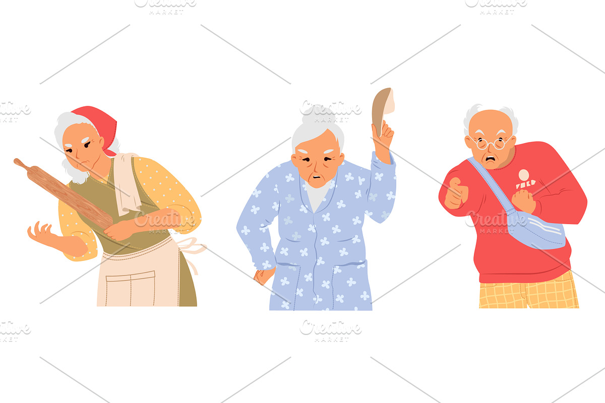 An elderly woman shows her anger, an Illustration by SiberianArt