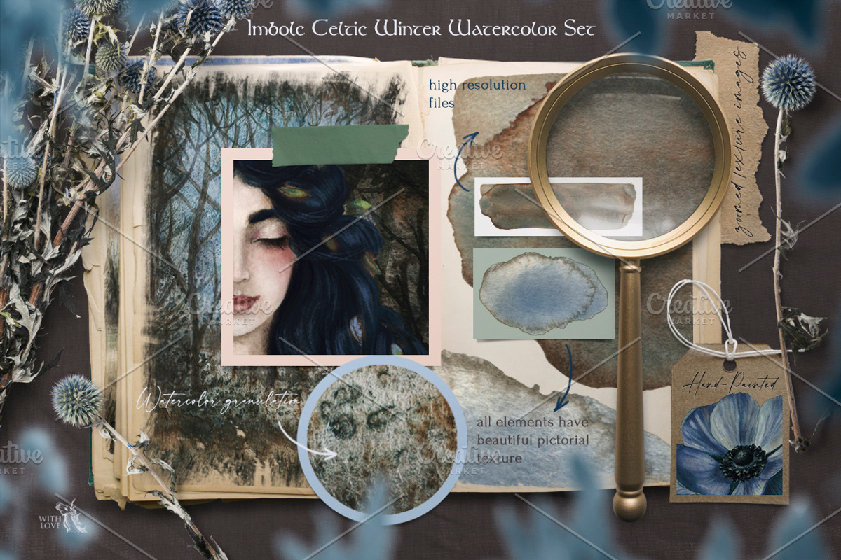 Imbolc Celtic Winter Watercolor Set, a Texture Illustration by Fluffy Unicorn (Photo 10 of 13)