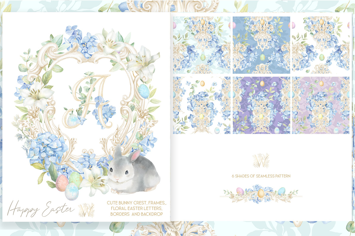 Easter Floral Crest Watercolor Set, a Seasonal Illustration by WonderWonder (Photo 3 of 8)