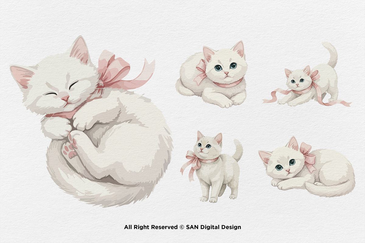 15 Bundle Watercolor Girl Cat Pink, an Animal Illustration by Morspective (Photo 6 of 8)