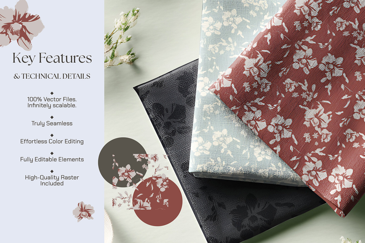Orchid & Wildflower Seamless Vectors, a Pattern Graphic by Momosama Studio (Photo 2 of 5)