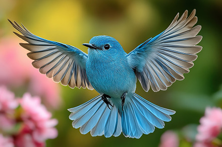 Beautiful blue bird in fly on blurred background, an Animal Photo by AlyaAnd