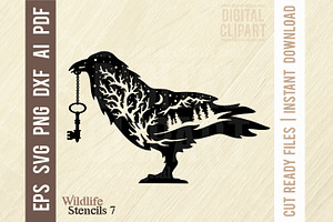 Raven And Key SVG Wildlife Stencils