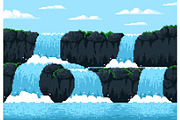 8 bit pixel game waterfall cascade, a Texture Illustration by Vector Tradition (Thumbnail 2 of 3)