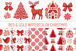 Red and Gold Watercolor Christmas