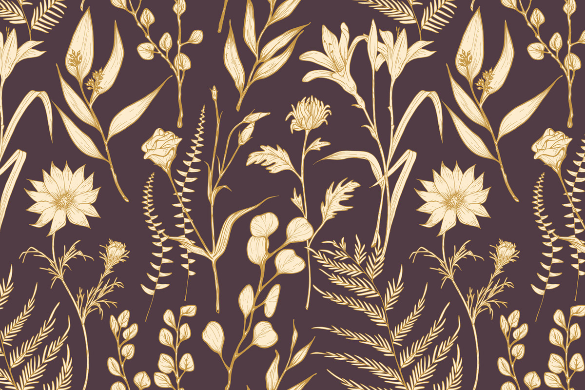 Hand drawn flowers set and seamless, a Decorative Illustration by Good Studio (Photo 7 of 11)