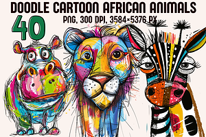 Doodle Cartoon African Animals, an Animal Illustration by PrintHaven Designs