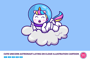 Cute Unicorn Astronaut On Cloud