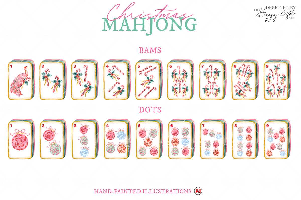 Chinoiserie Christmas Mahjong, a Decorative Illustration by TheHappyGiftArt (Photo 2 of 9)