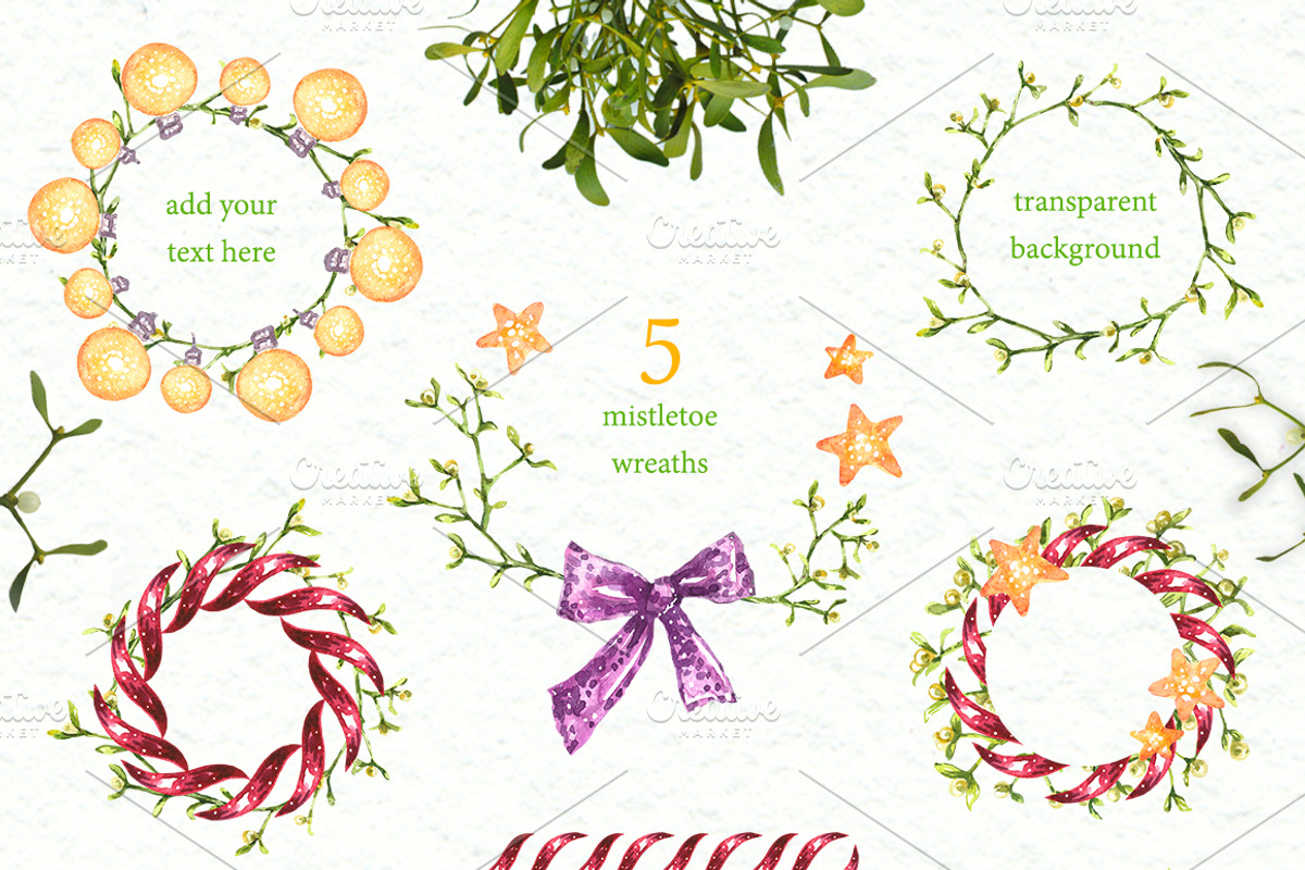 Christmas Mistletoe Watercolor Set, a Decorative Illustration by AnnieDove (Photo 6 of 9)