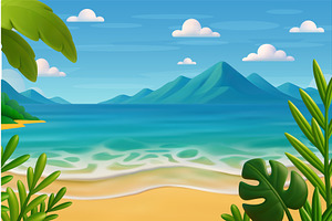 3d Summertime on the beach. Palms, an Illustration by ModVector