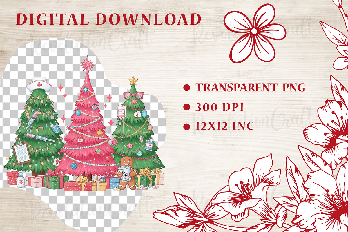 Nurse Christmas Trees Sublimation, an Illustration by OK Design (Photo 4 of 4)