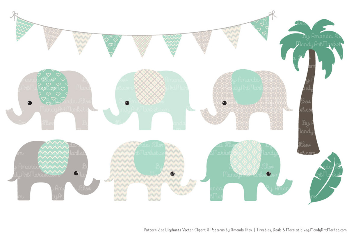 Elephants Clipart & Patterns in Mint, an Illustration by Amanda Ilkov (Photo 2 of 4)