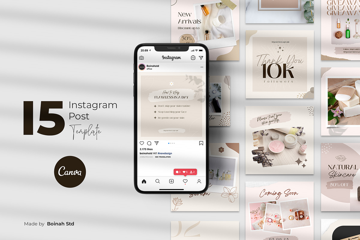 Skincare Instagram Post Canva, a Social Media Template by Boinah Studio (Photo 1 of 6)