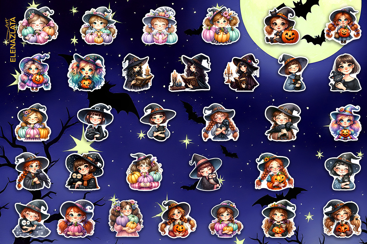 Halloween witch Stickers, neon cute, a Person Illustration by ElenazlataArt (Photo 2 of 3)