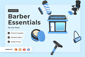 Barber Tools 3D Icon Set, a Work Illustration by twinstd