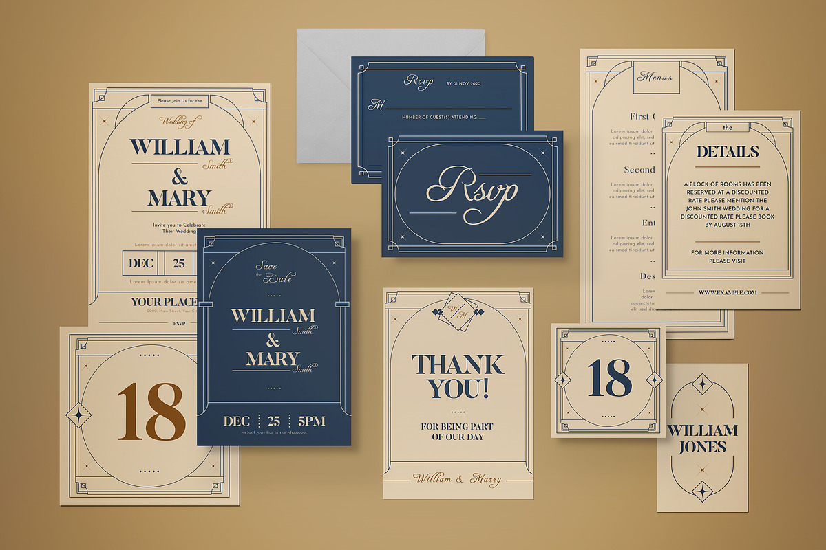 Art Deco Wedding Invitation, an Invitation Template by graphicook (Photo 2 of 3)
