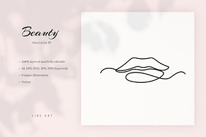 Beautiful Woman. Lips Line Art