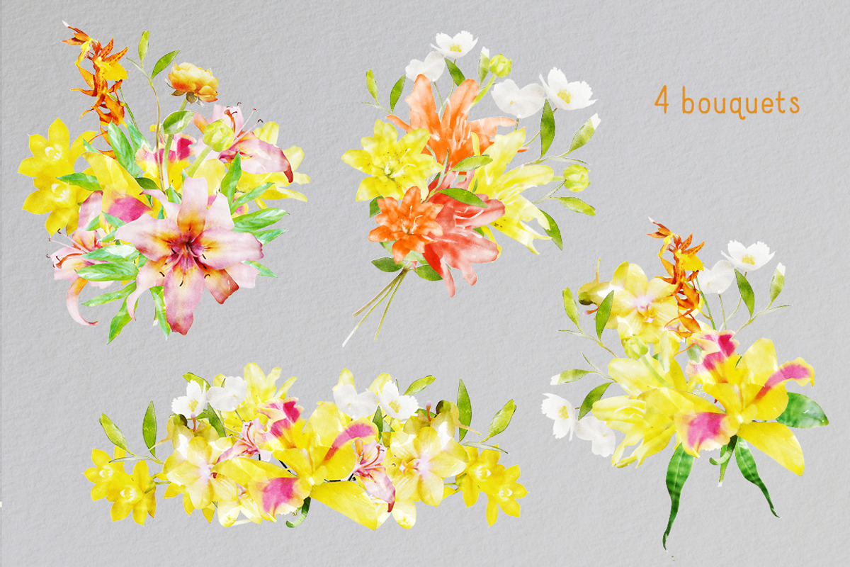 Watercolor Lilies & Orchids, an Illustration by TheSeventhDesire (Photo 3 of 7)