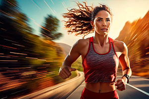 Young athletic woman running against a blured nature environment, a Sport Illustration by DanFLCreativo