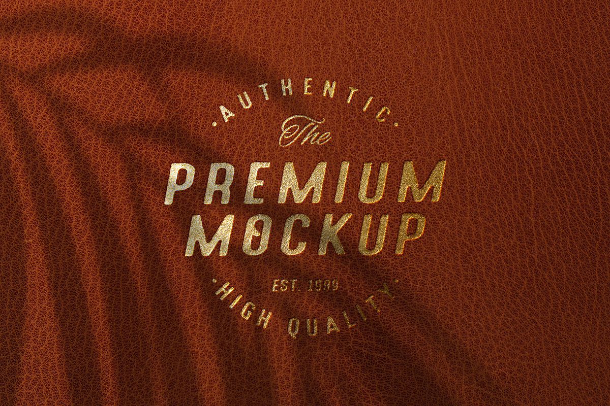 Gold Foil Logo Mockup Brown Leather, a Product Mockup by Smart Works (Photo 1 of 2)