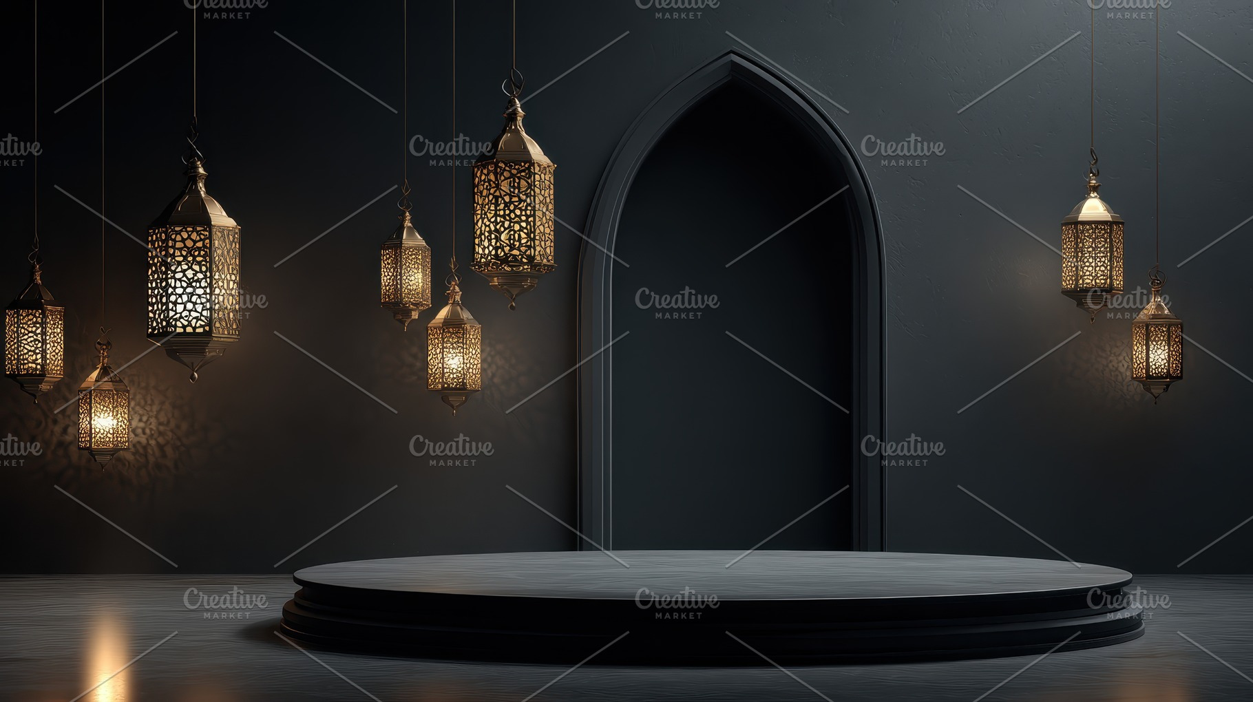 Elegant Ramadan Lanterns Dark Backgr, a Photo by Pixeness Studio