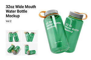 Wide Mouth Water Bottle Mockup Vol.2, a Merchandise Mockup by Akebareee