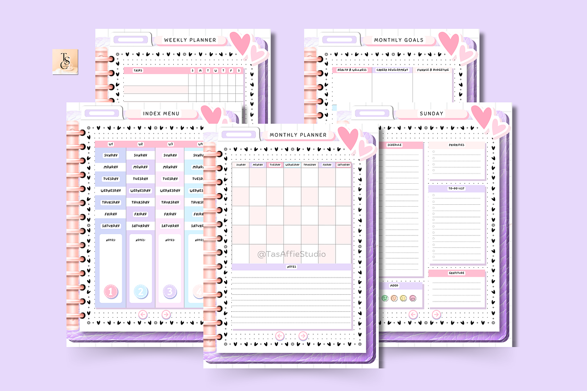 Portrait Purple Digital Planner, a Stationery Template by Tas Creative Studio (Photo 7 of 12)