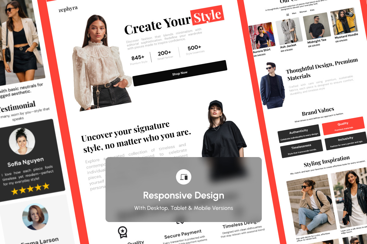Zephyra - Editorial Fashion Landing, a Landing Page Template by productype1 (Photo 3 of 5)