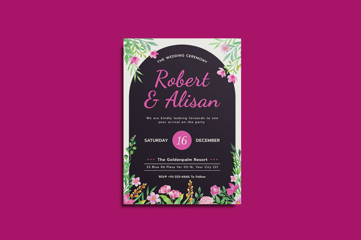 Nightly Floral Wedding Invitation, an Invitation Template by iDoodle Studio (Photo 4 of 4)